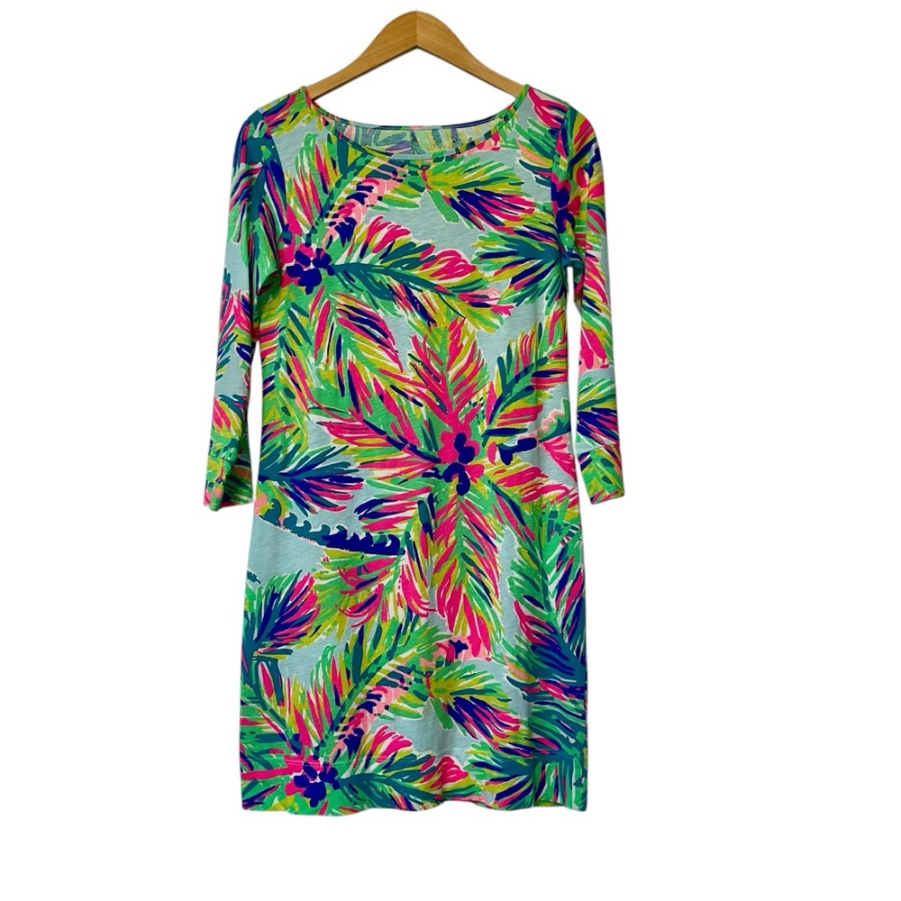 Lilly Pulitzer Marlowe Dress Island Time Size XS Palm Tree Blue Green Light Pima